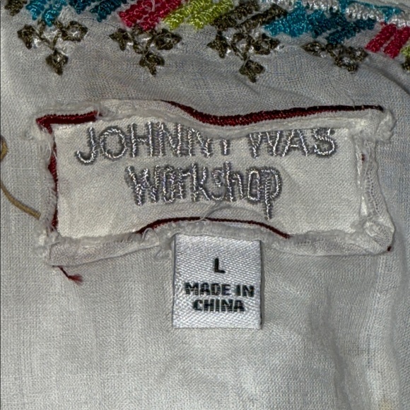 Johnny Was Workshop White Floral Cotton Embroidered Mini Dress SZ Large - Picture 7 of 8